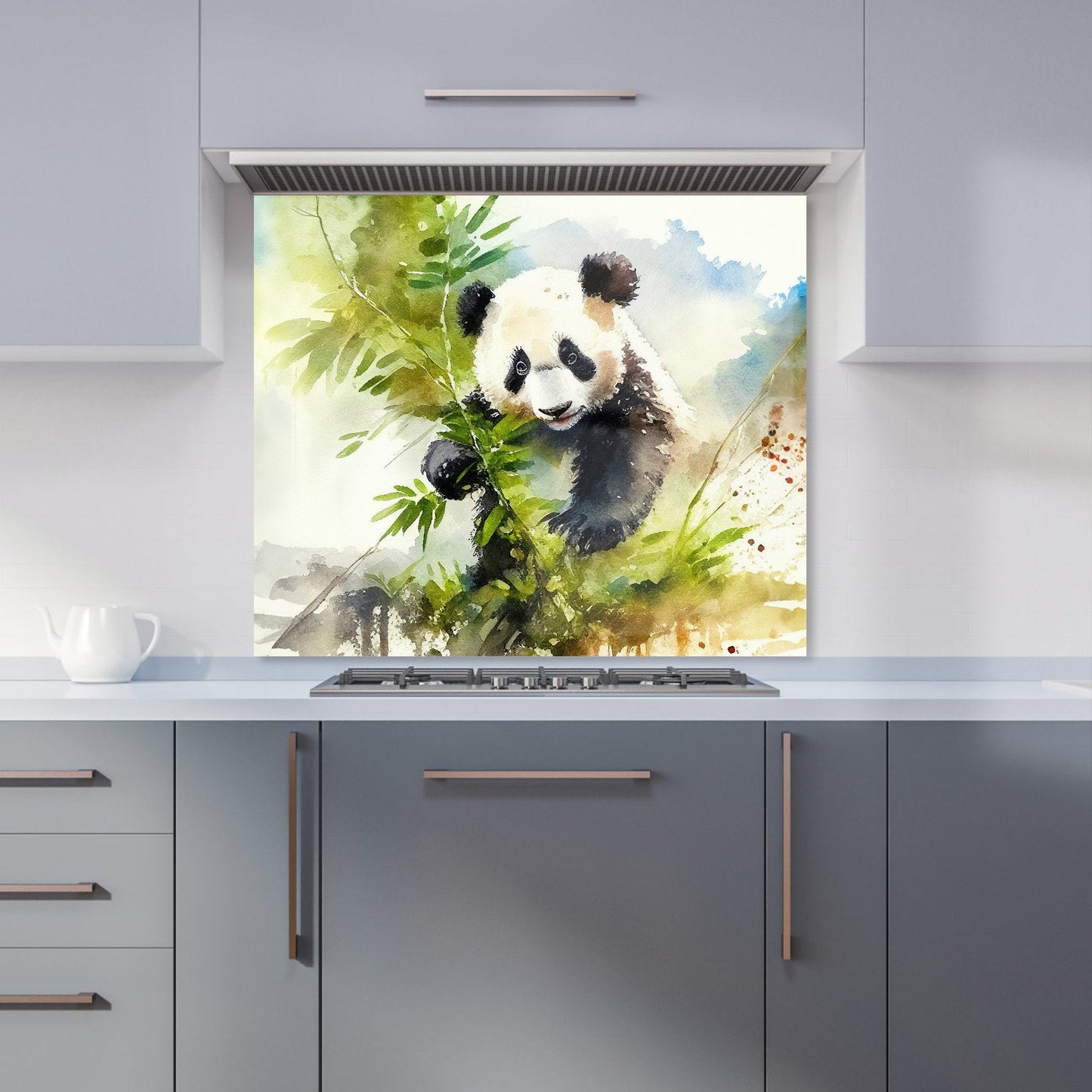 Panda Eating Bamboo Watercolour Kitchen Splashback