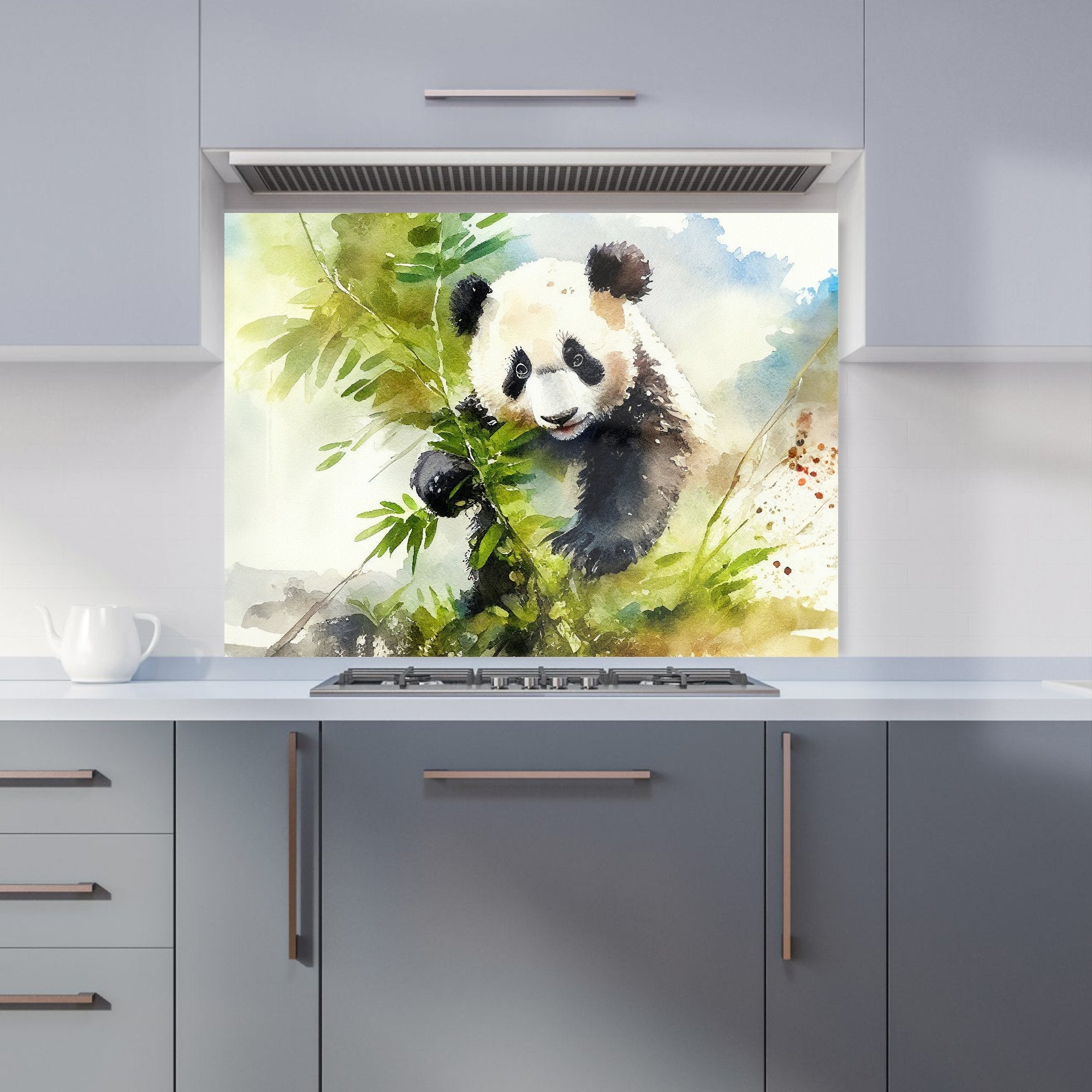 Panda Eating Bamboo Watercolour Kitchen Splashback