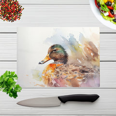 Mallard Watercolour Glass Chopping Board