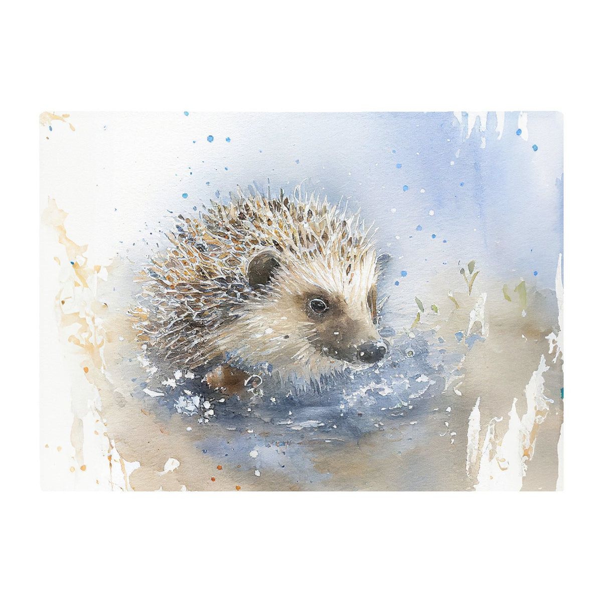Hedgehog Watercolour Glass Chopping Board