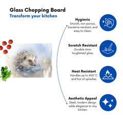 Hedgehog Watercolour Glass Chopping Board