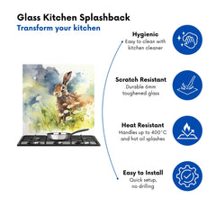 Hare And Daisies Watercolour Kitchen Splashback