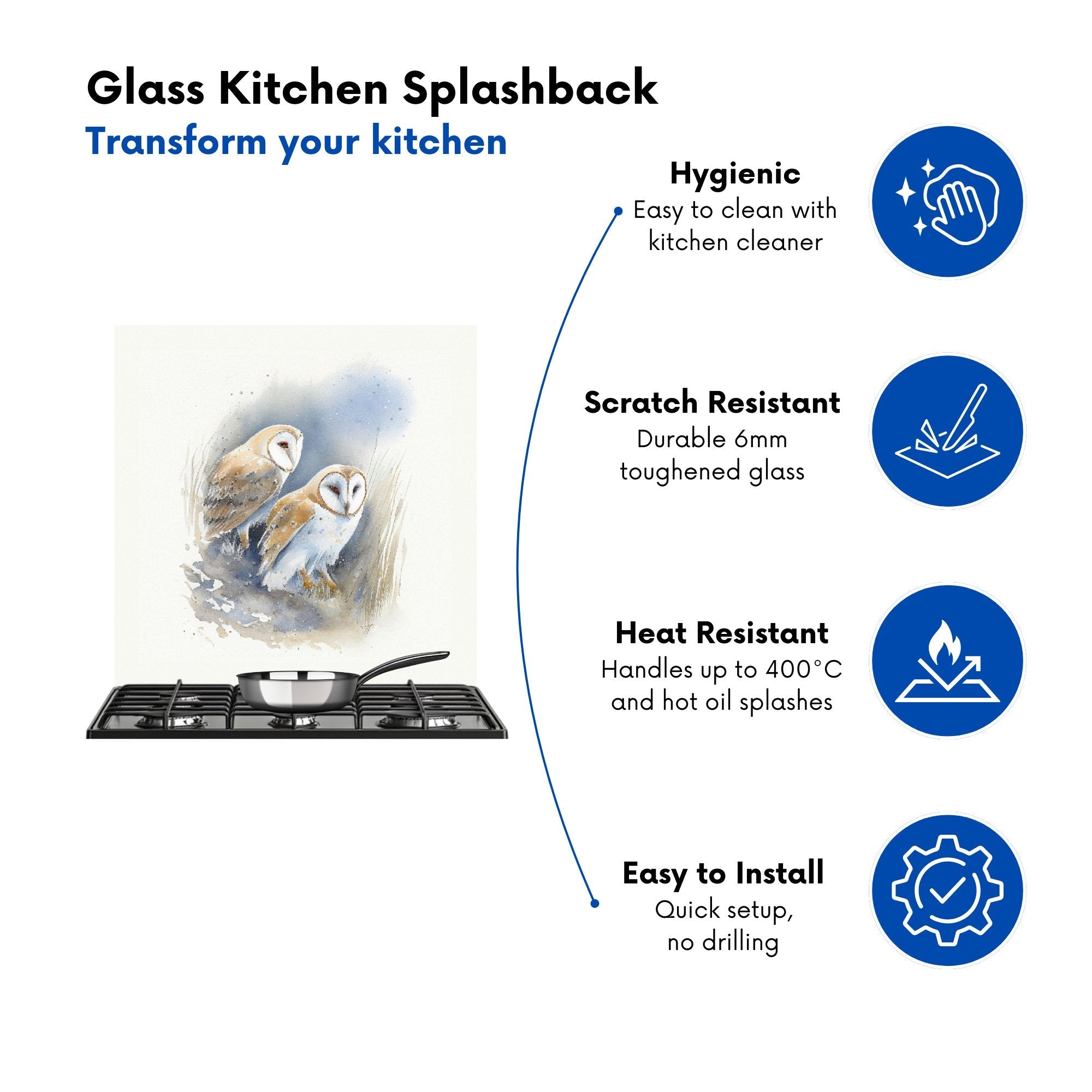 Barn Ano Owls Watercolour Kitchen Splashback