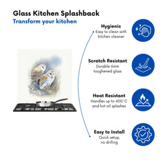 Duo of Barn Owls Watercolour Kitchen Splashback