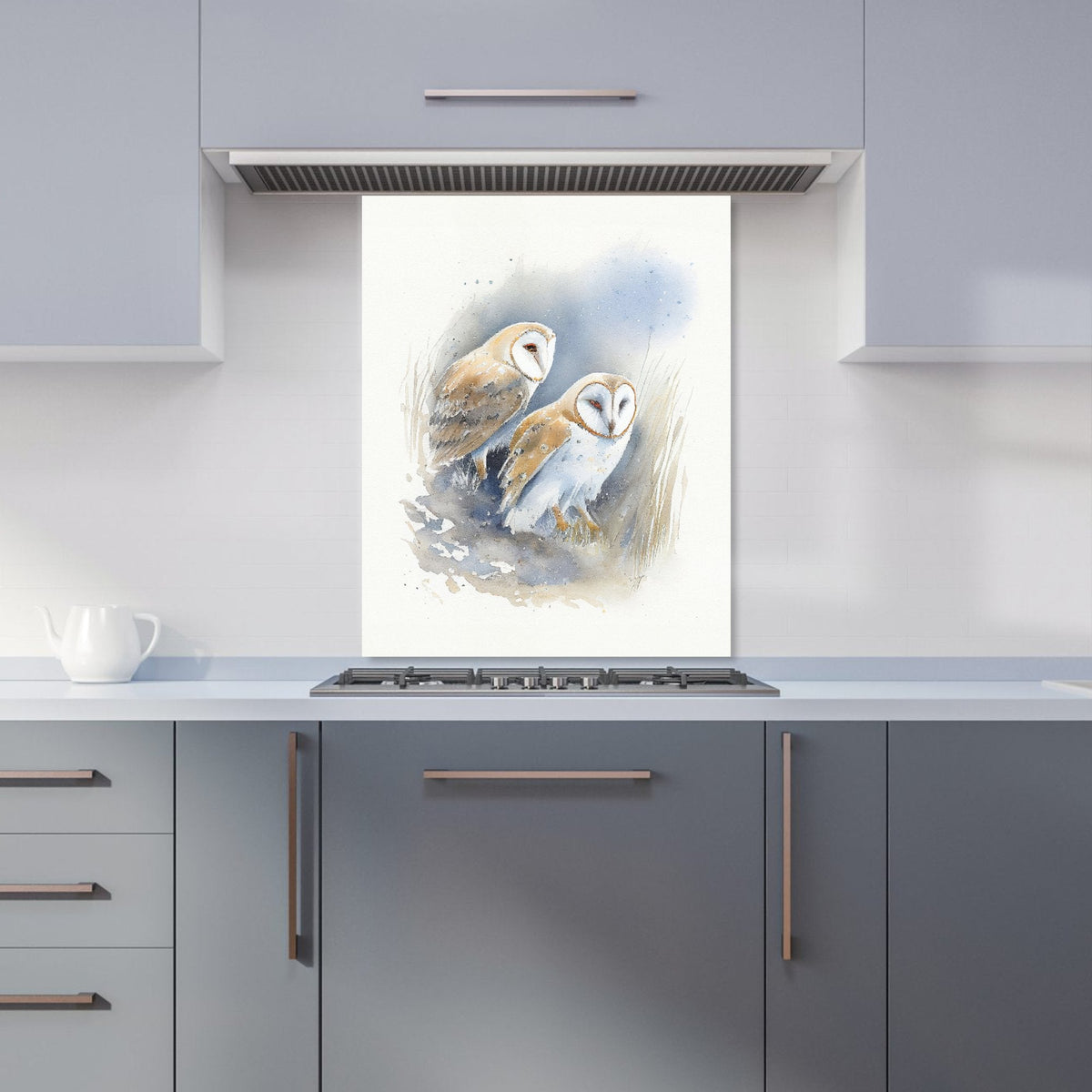 Duo of Barn Owls Watercolour Kitchen Splashback