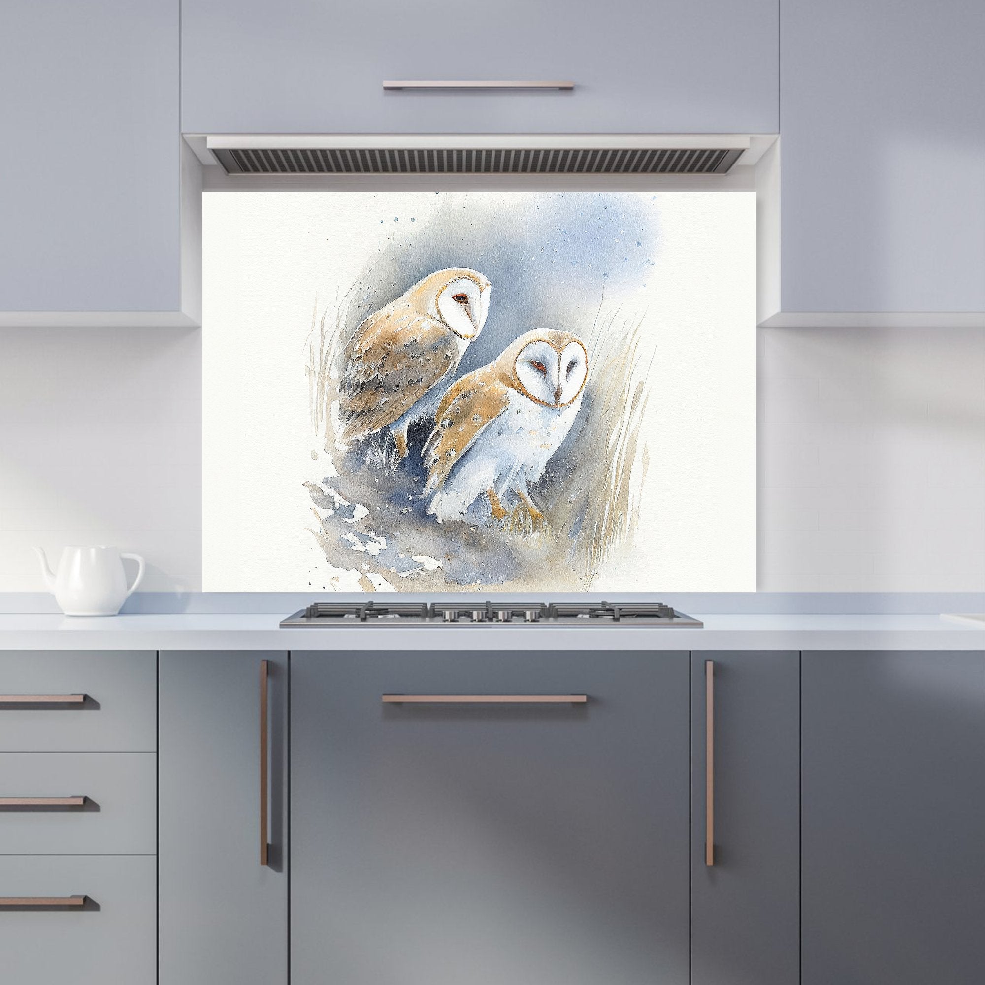 Barn Ano Owls Watercolour Kitchen Splashback