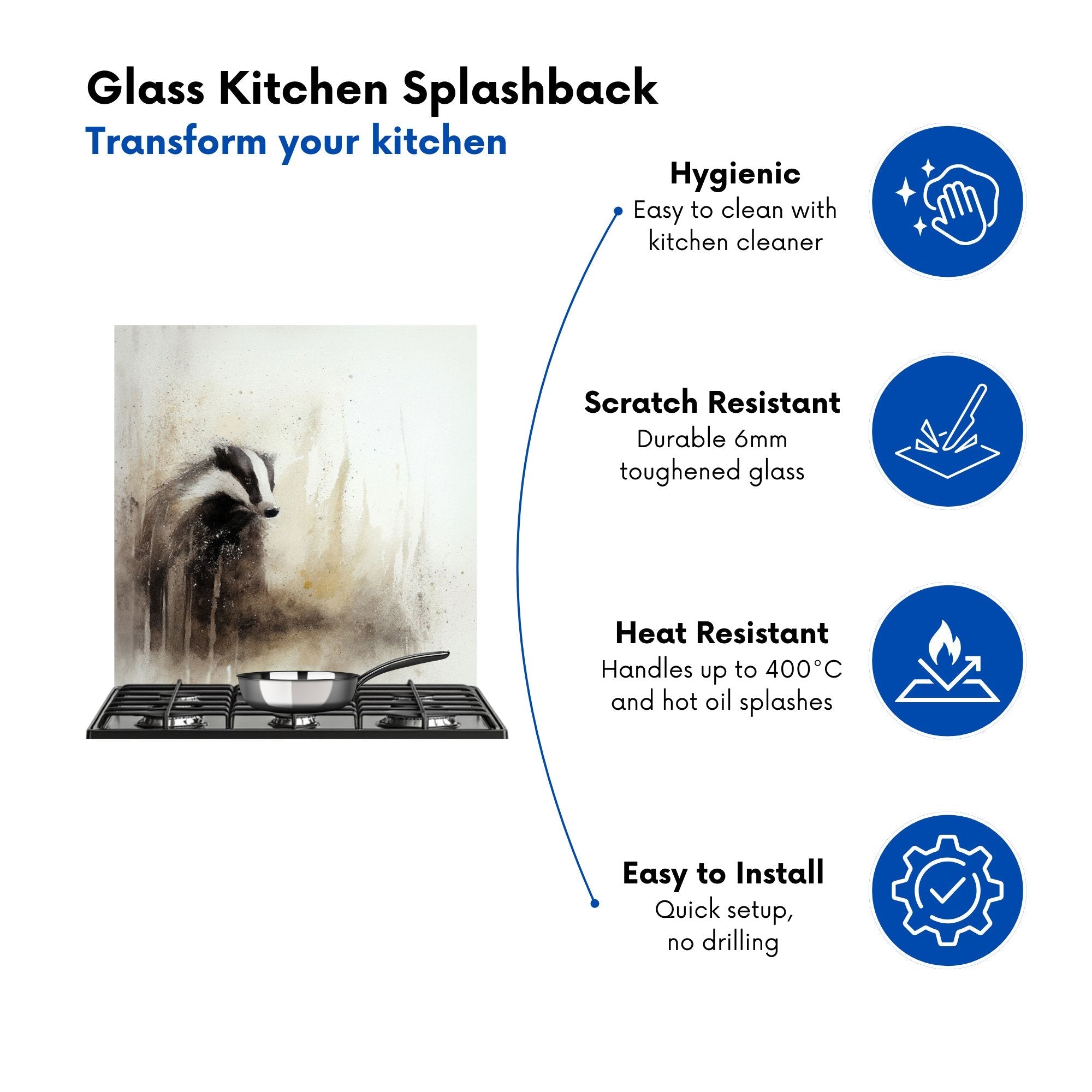 Badger Watercolour Kitchen Splashback