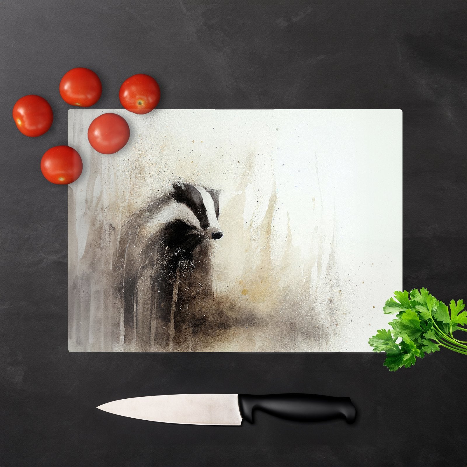 Badger Watercolour Glass Chopping Board