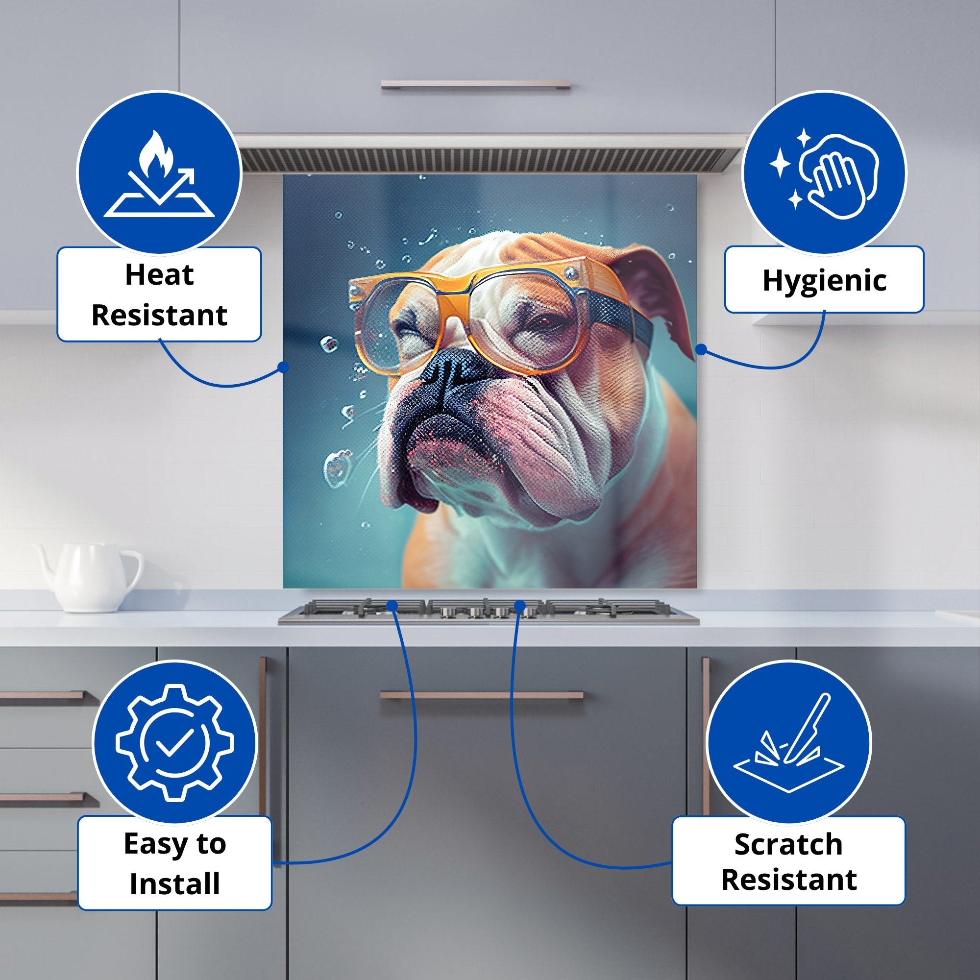 Bulldog With Glasses Splashart Kitchen Splashback