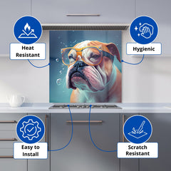 Bulldog With Glasses Splashart Kitchen Splashback