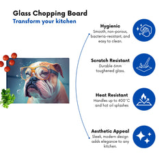 Bulldog With Glasses Splashart Glass Chopping Board