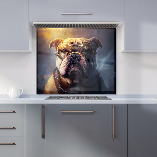 Bulldog With Glasses Splashart Golden Kitchen Splashback