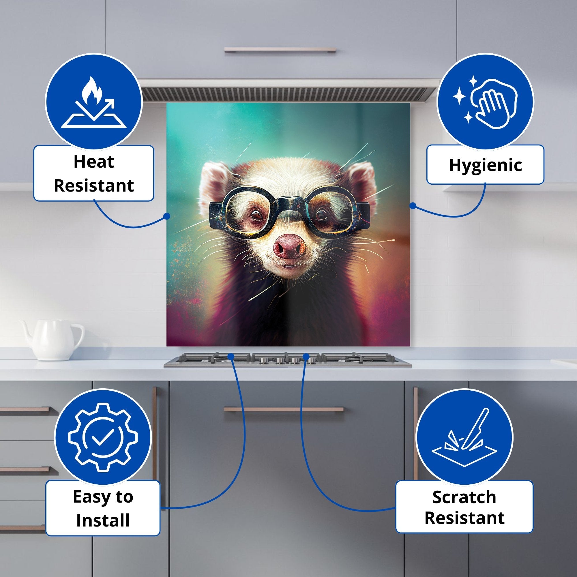 Ferret With Glasses Splashart Kitchen Splashback
