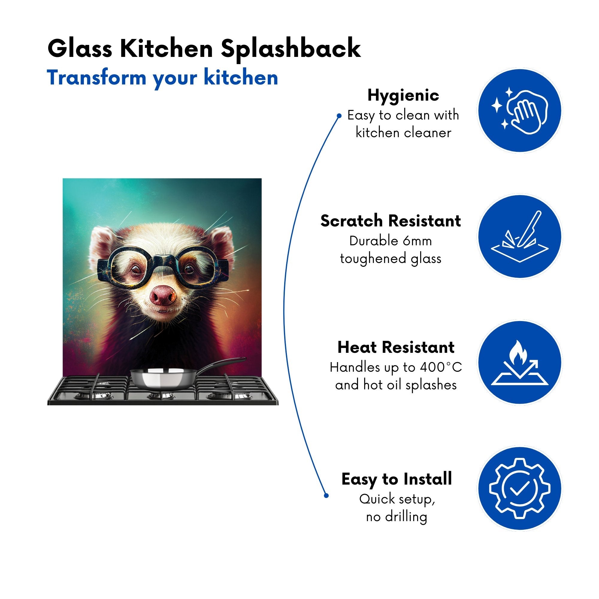 Ferret With Glasses Splashart Kitchen Splashback