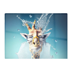 Giraffe With Glasses Splashart Glass Chopping Board