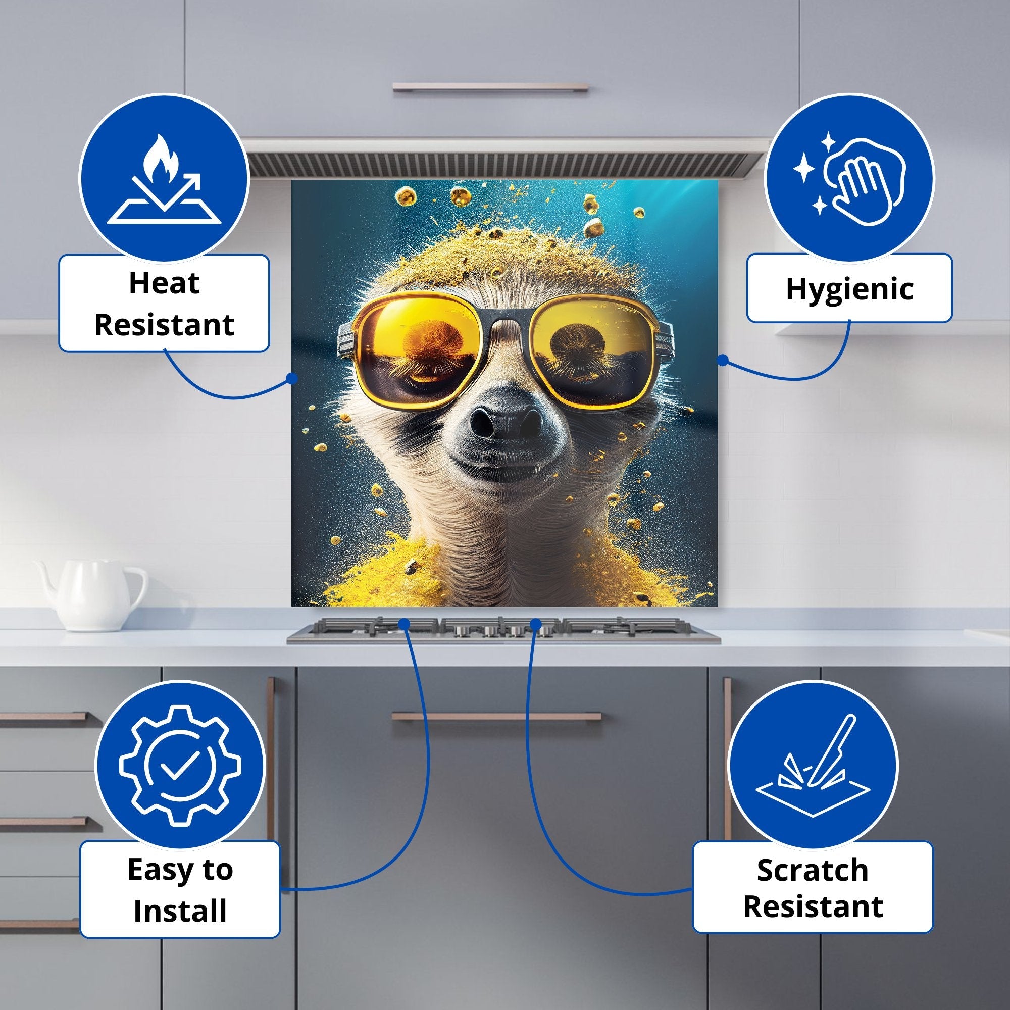 Meerkat With Golden Glasses Splashart Kitchen Splashback