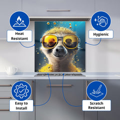 Meerkat With Golden Glasses Splashart Kitchen Splashback