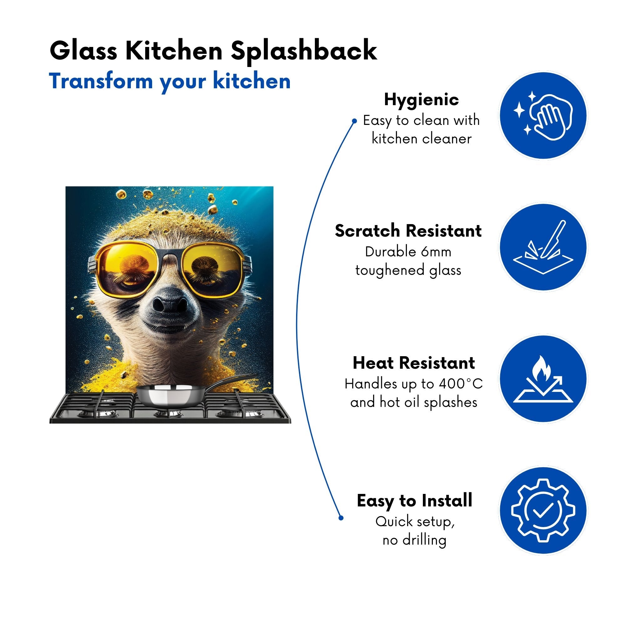 Meerkat With Golden Glasses Splashart Kitchen Splashback