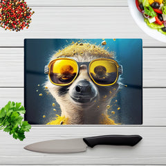 Meerkat With Golden Glasses Splashart Glass Chopping Board