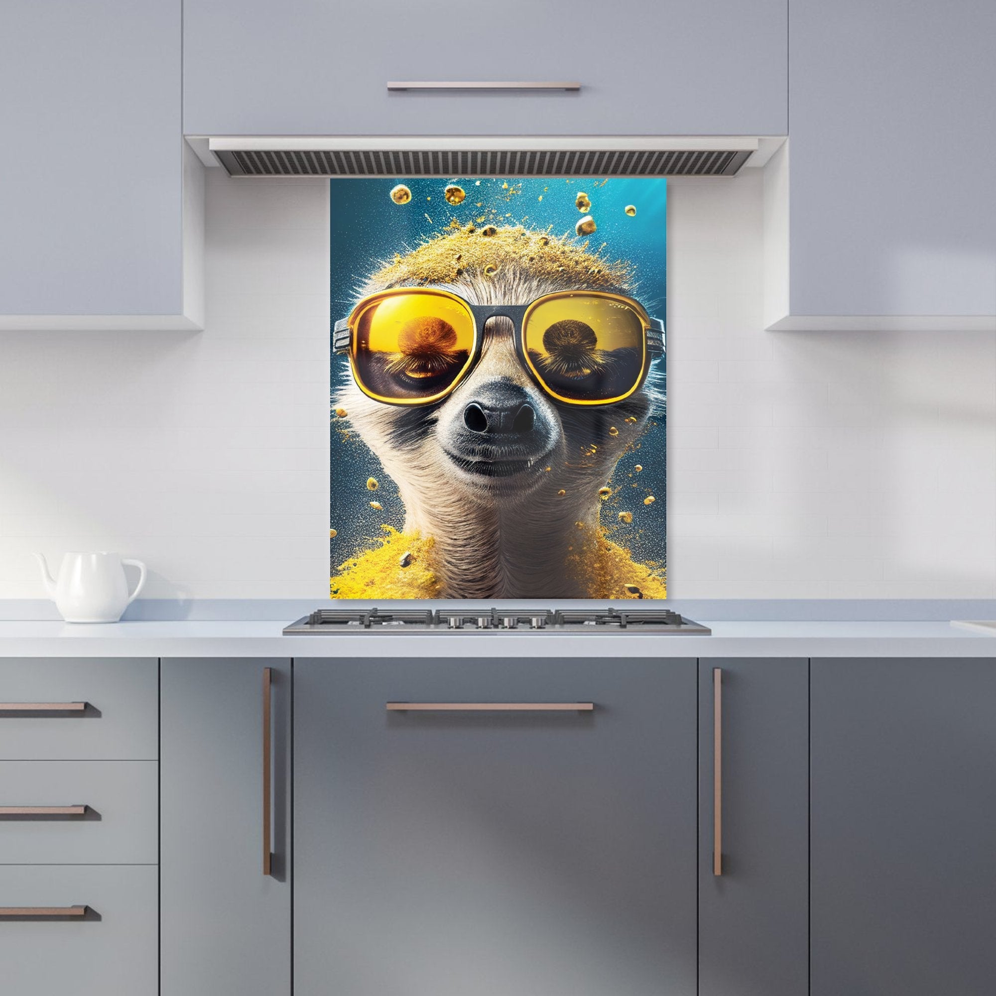 Meerkat With Golden Glasses Splashart Kitchen Splashback