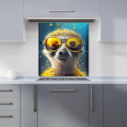 Meerkat With Golden Glasses Splashart Kitchen Splashback