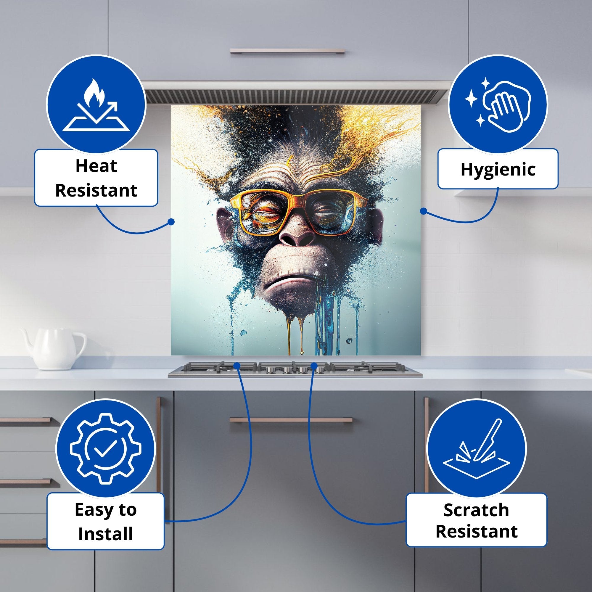Monkey With Glasses Splashart Kitchen Splashback