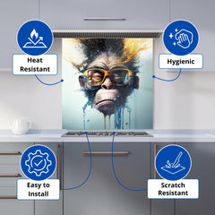 Monkey With Glasses Splashart Kitchen Splashback