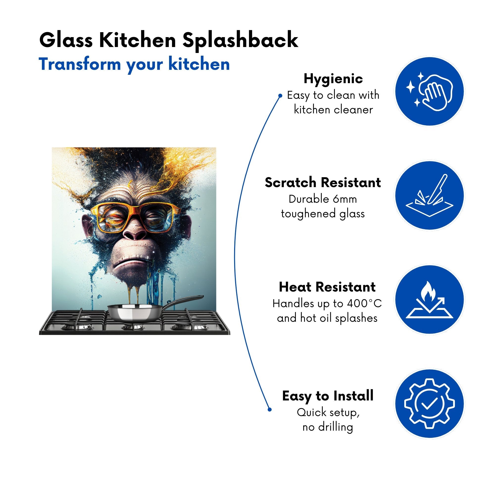 Monkey With Glasses Splashart Kitchen Splashback