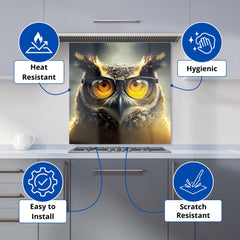 Owl With Glasses Splashart Kitchen Splashback