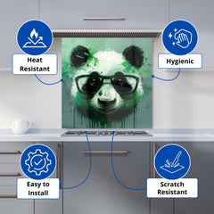Panda With Glasses, Green Splashart Kitchen Splashback