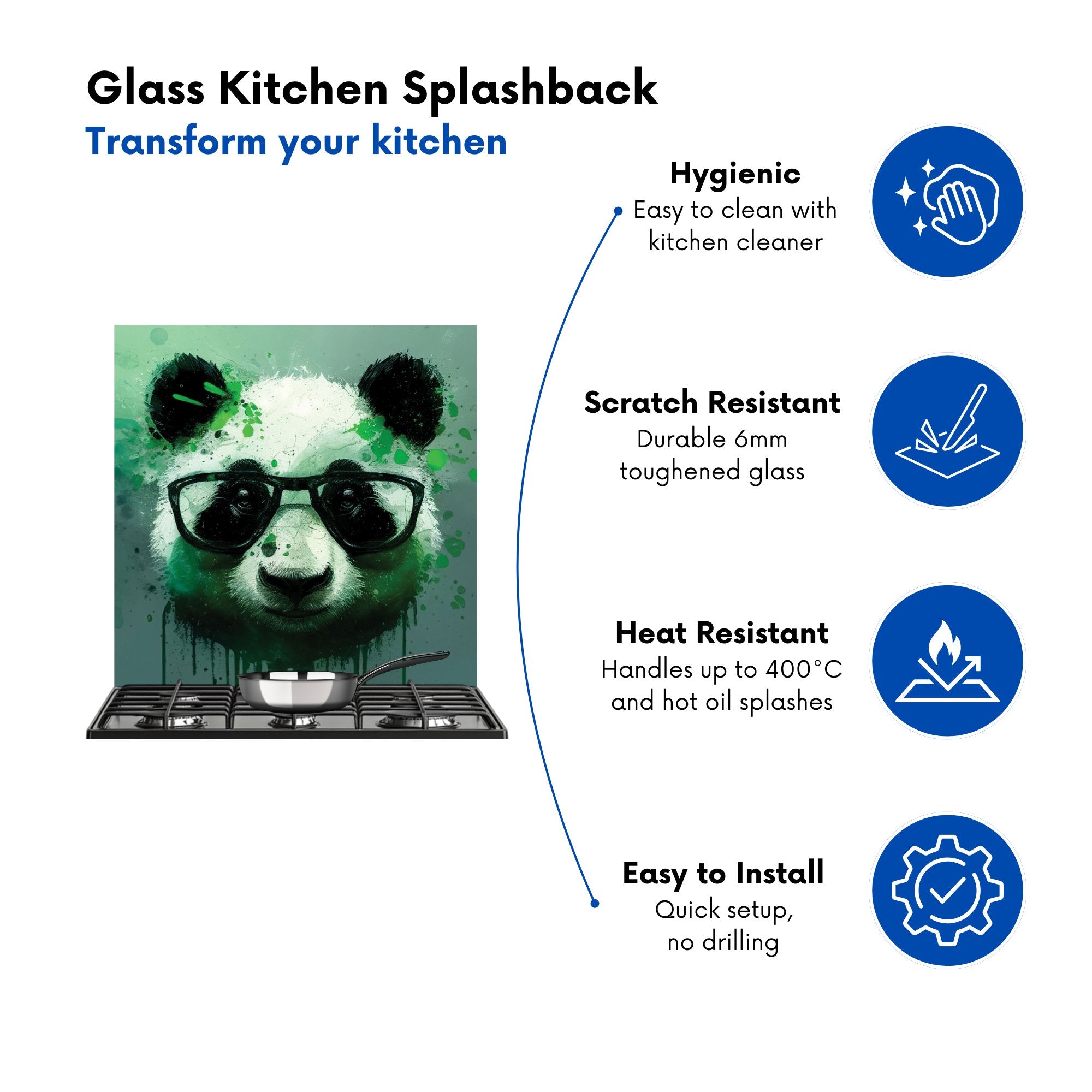 Panda With Glasses, Green Splashart Kitchen Splashback