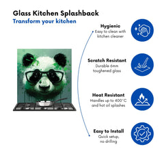 Panda With Glasses, Green Splashart Kitchen Splashback