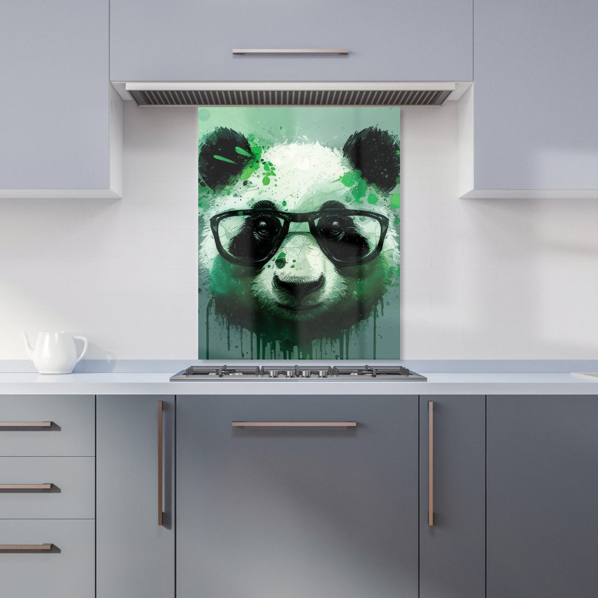 Panda With Glasses, Green Splashart Kitchen Splashback