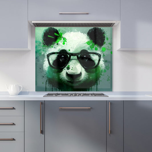 Panda With Glasses, Green Splashart Kitchen Splashback