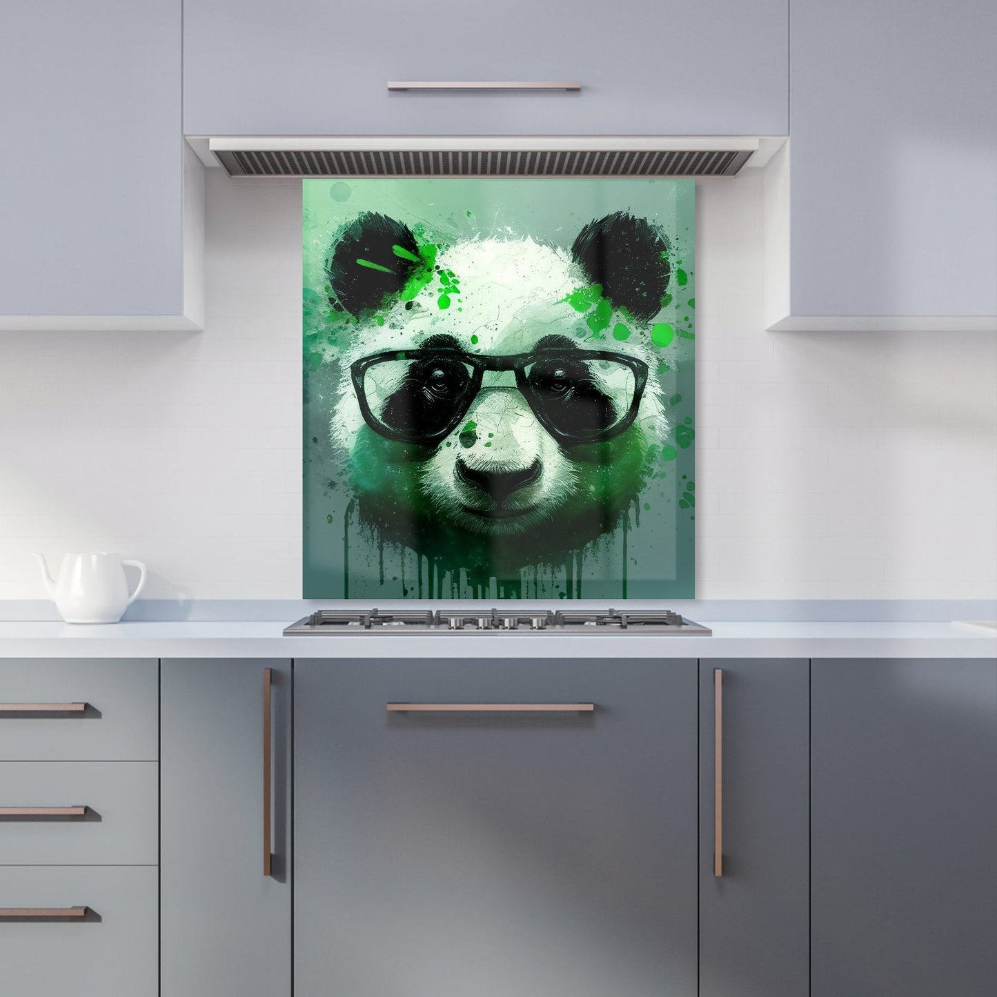 Panda With Glasses, Green Splashart Kitchen Splashback