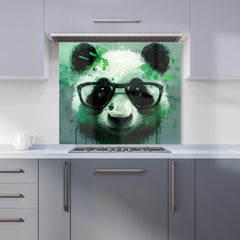 Panda With Glasses, Green Splashart Kitchen Splashback