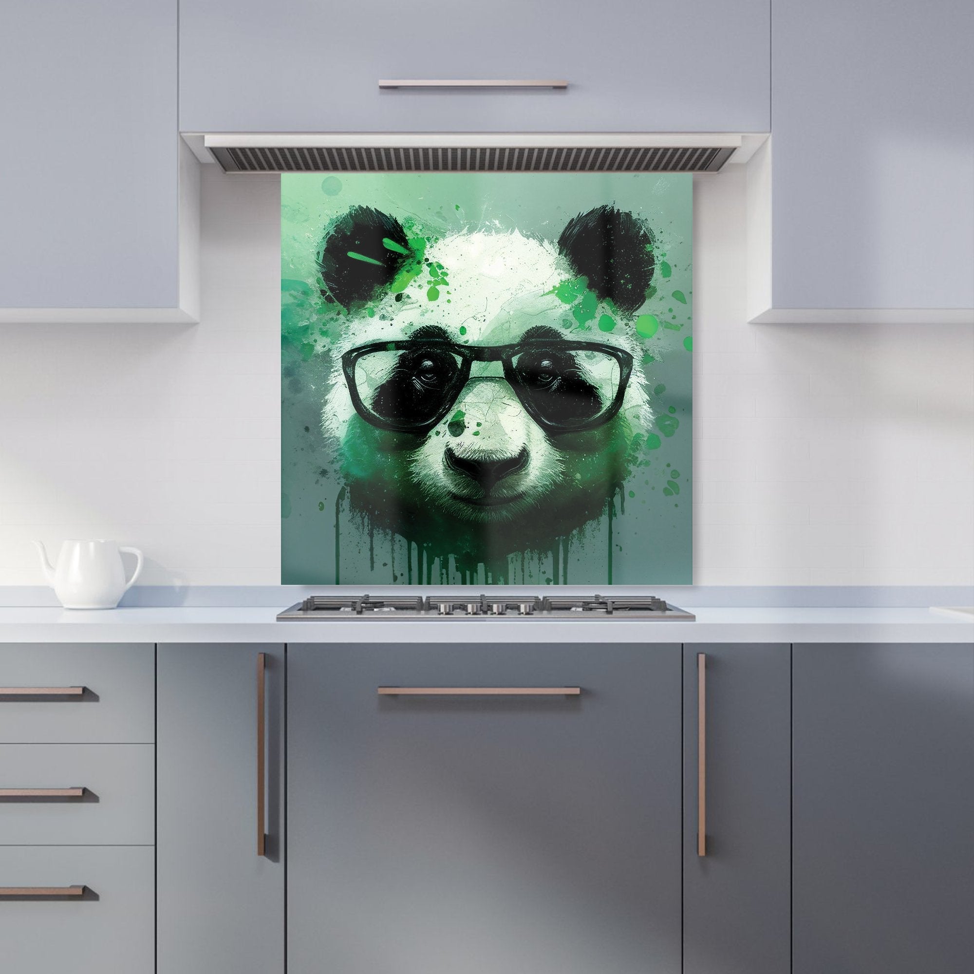 Panda With Glasses, Green Splashart Kitchen Splashback