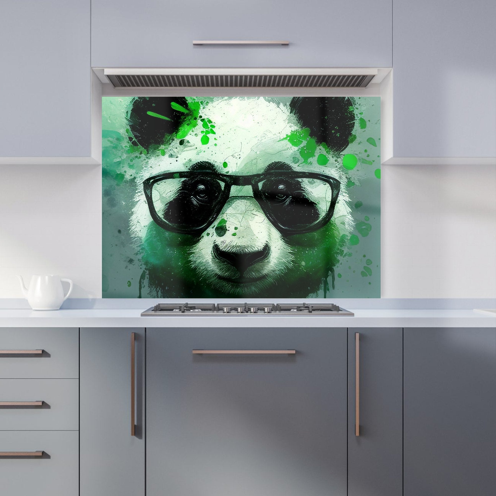 Panda With Glasses, Green Splashart Kitchen Splashback