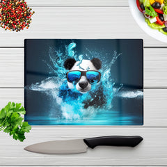 Panda With Glasses Splashart Water Glass Chopping Board