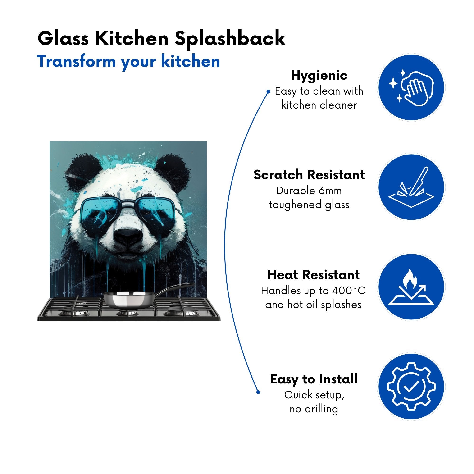 Panda With Blue Glasses Splashart Kitchen Splashback
