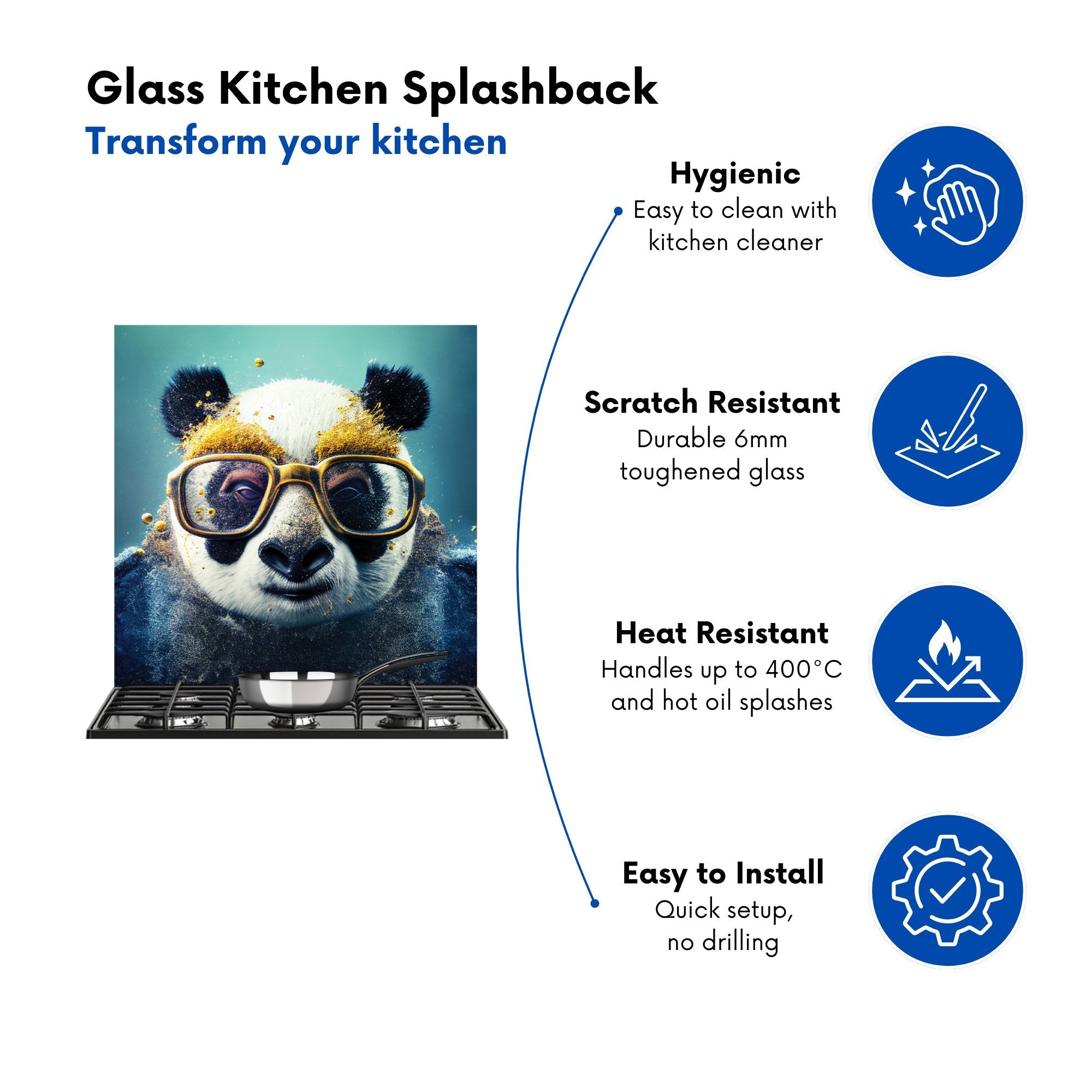 Panda With Golden Glasses Splashart Kitchen Splashback