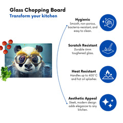 Panda With Golden Glasses Splashart Glass Chopping Board