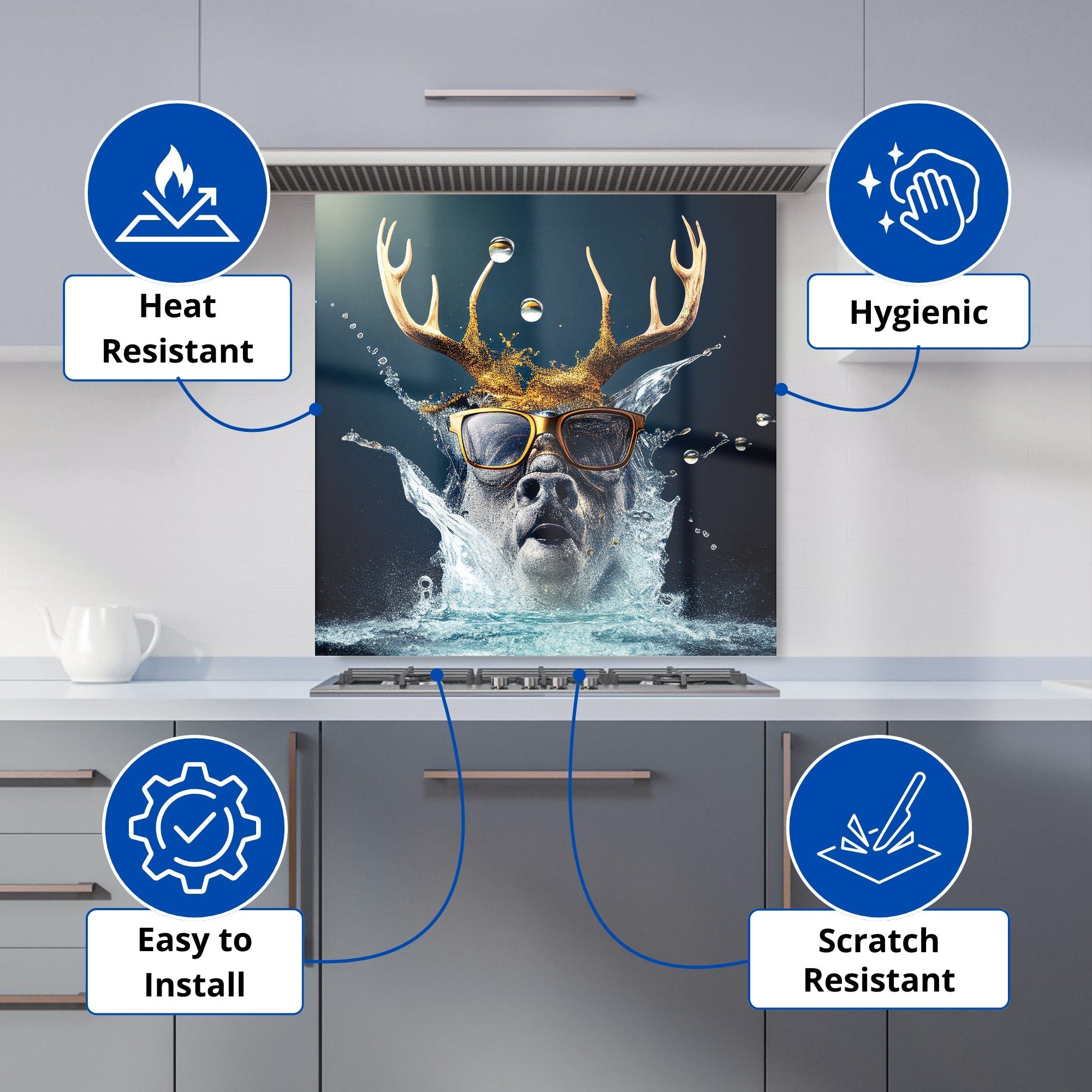 Stag With Glasses Splashart Kitchen Splashback