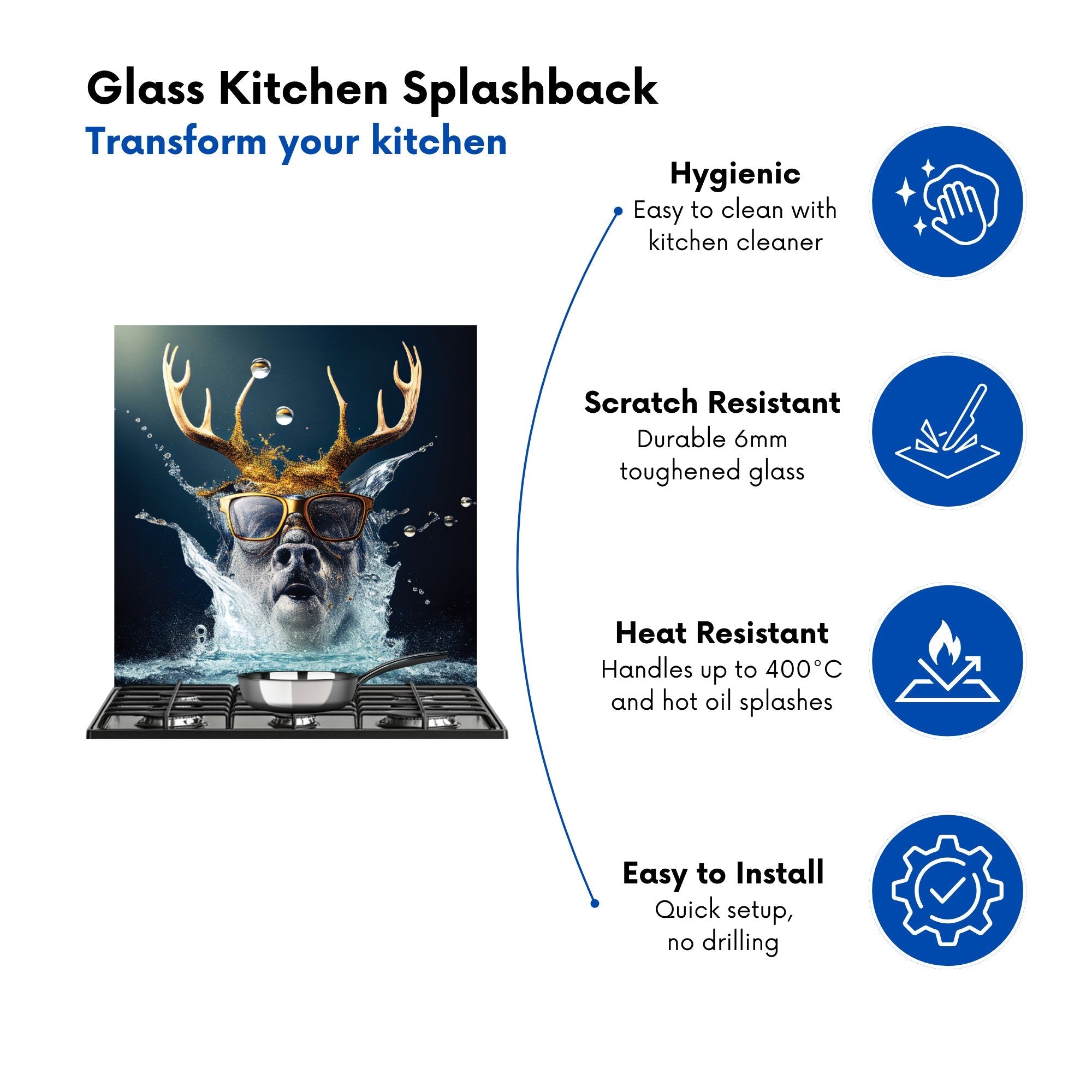 Stag With Glasses Splashart Kitchen Splashback
