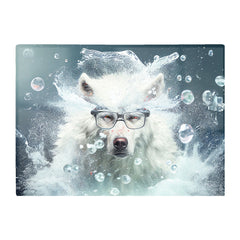 White Wolf With Glasses Splashart Glass Chopping Board
