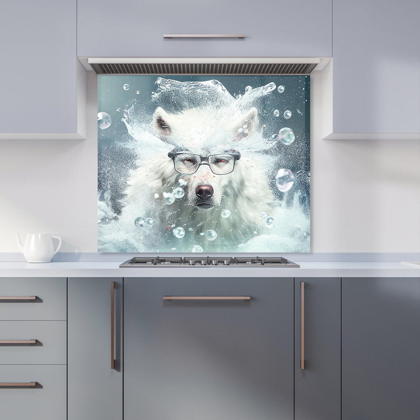 White Wolf With Glasses Splashart Kitchen Splashback