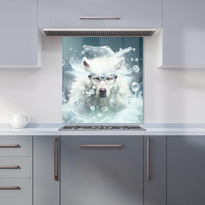 White Wolf With Glasses Splashart Kitchen Splashback