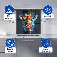 Blue Giraffe Face Splashart Kitchen Splashback