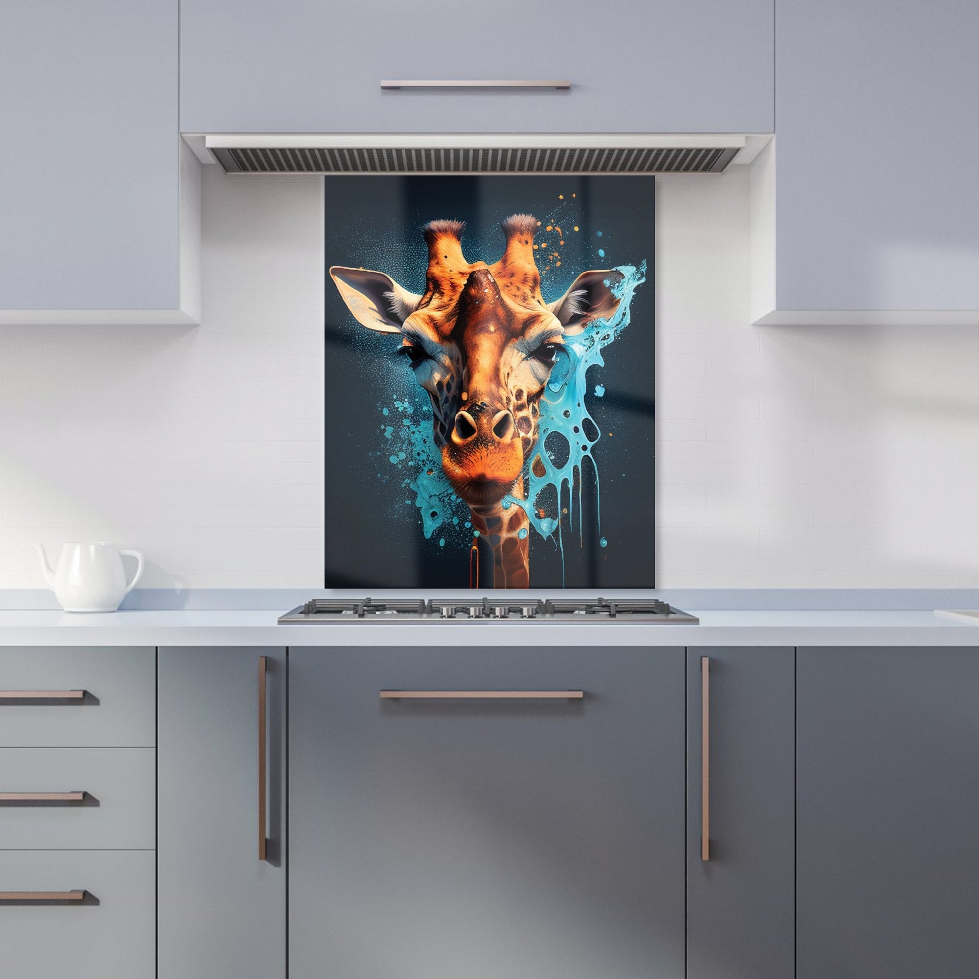 Blue Giraffe Face Splashart Kitchen Splashback