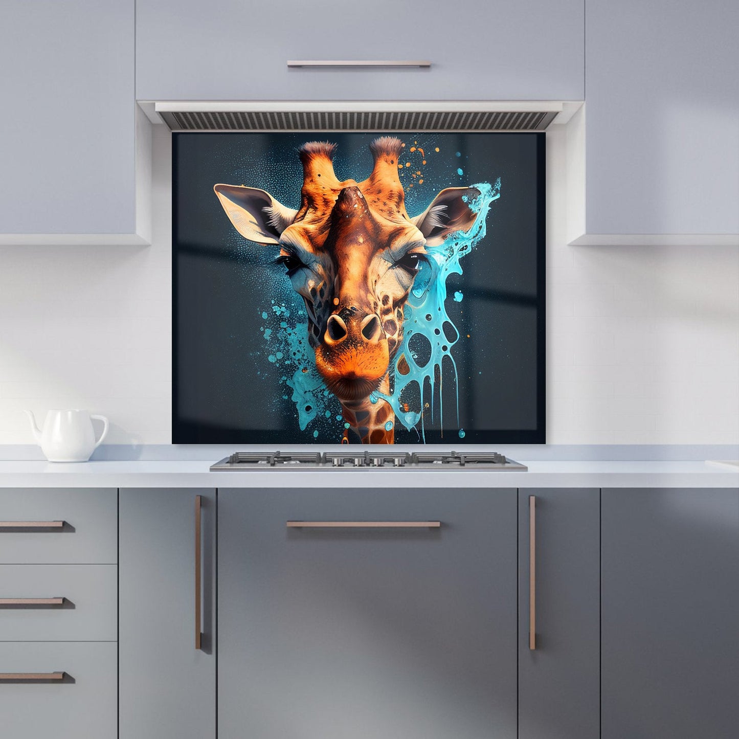 Blue Giraffe Face Splashart Kitchen Splashback